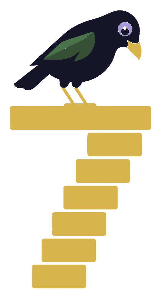The bowerbird perched on top of a large stepped numeral seven